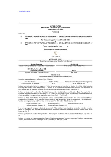 Miniature Vista Gold
 10-Q Rapport trimestriel 2025 