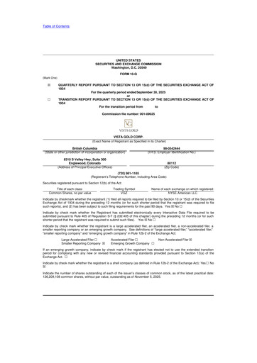 Miniature Vista Gold
 10-Q Rapport trimestriel 2025 