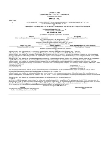 Thumbnail Artivion 10-K Annual Report 2021