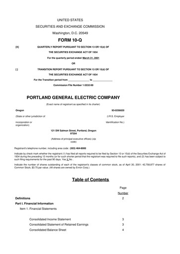Thumbnail Portland General Electric
 10-Q Quarterly Report FY 
