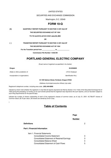 Thumbnail Portland General Electric
 10-Q Quarterly Report FY 