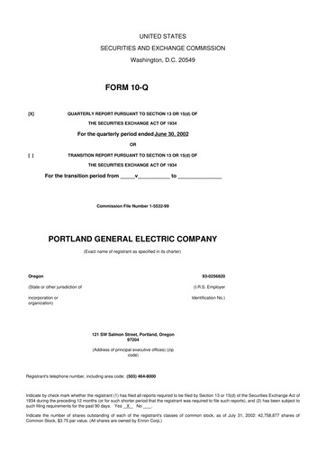 Thumbnail Portland General Electric
 10-Q Quarterly Report FY 
