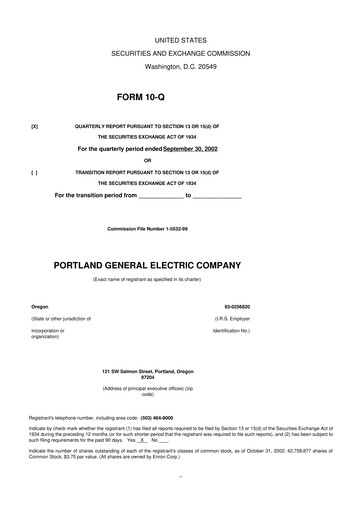 Thumbnail Portland General Electric
 10-Q Quarterly Report FY 