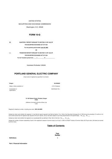 Thumbnail Portland General Electric
 10-Q Quarterly Report FY 