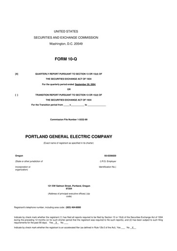 Thumbnail Portland General Electric
 10-Q Quarterly Report FY 
