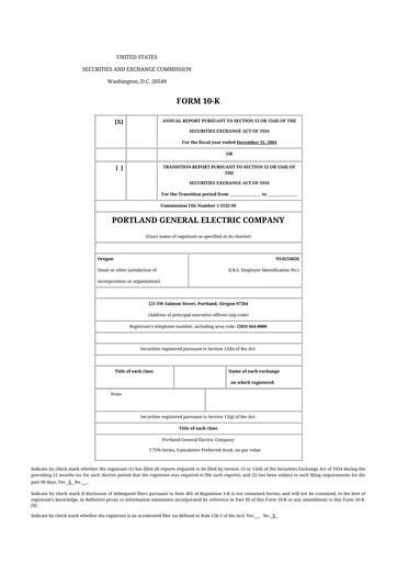 Thumbnail Portland General Electric
 10-K Annual Report 