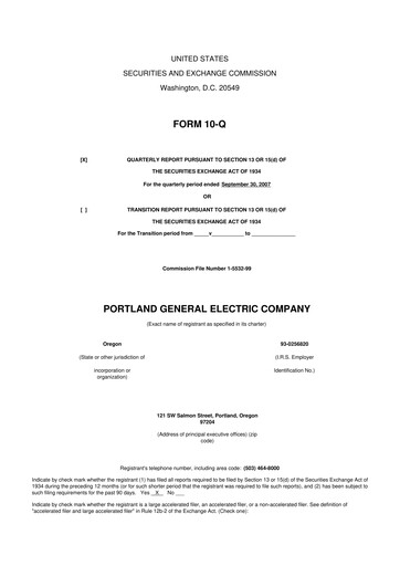 Thumbnail Portland General Electric
 10-Q Quarterly Report FY 