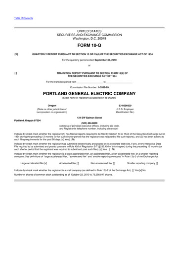 Thumbnail Portland General Electric
 10-Q Quarterly Report FY2010 