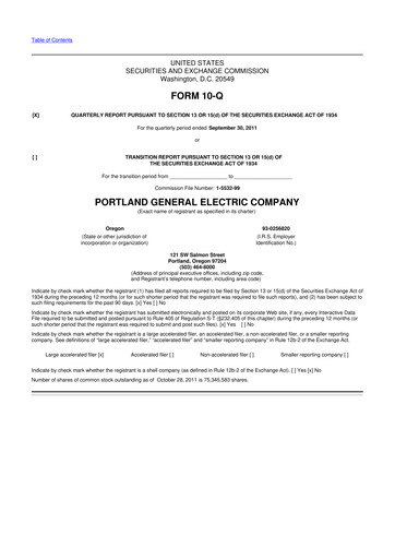 Thumbnail Portland General Electric
 10-Q Quarterly Report FY2011 
