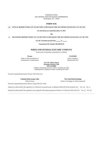 Thumbnail Portland General Electric
 10-K Annual Report 2012