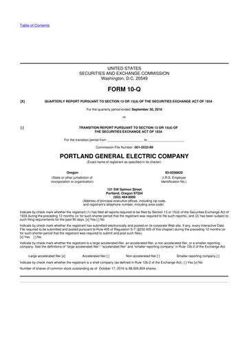 Thumbnail Portland General Electric
 10-Q Quarterly Report FY2016 