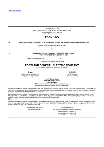 Thumbnail Portland General Electric
 10-Q Quarterly Report FY2018 