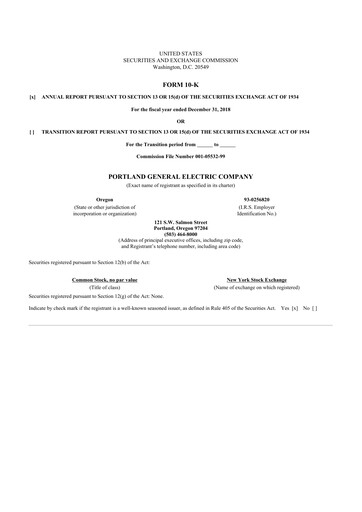 Thumbnail Portland General Electric
 10-K Annual Report 2018