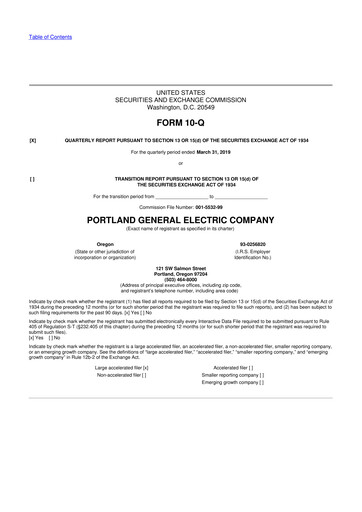 Thumbnail Portland General Electric
 10-Q Quarterly Report FY2019 