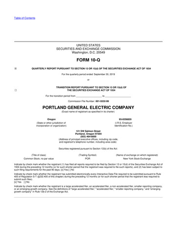 Thumbnail Portland General Electric
 10-Q Quarterly Report FY2019 