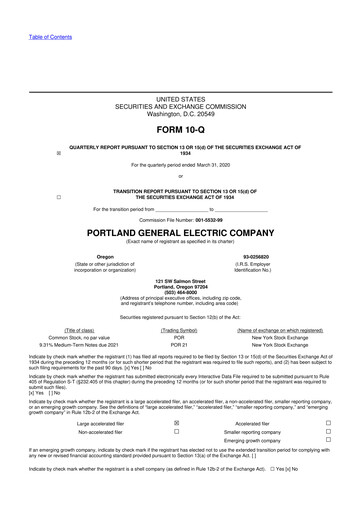 Thumbnail Portland General Electric
 10-Q Quarterly Report FY2020 