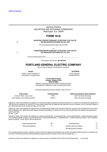 Thumbnail Portland General Electric
 10-Q Quarterly Report FY2020 