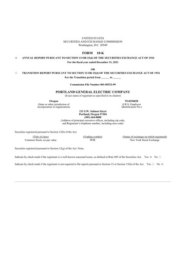 Thumbnail Portland General Electric
 10-K Annual Report 2021