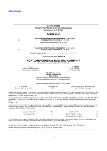 Thumbnail Portland General Electric
 10-Q Quarterly Report FY2022 