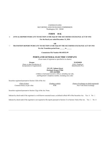 Thumbnail Portland General Electric
 10-K Annual Report 2024