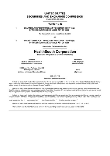 Thumbnail Encompass Health
 10-Q Quarterly Report FY2012 