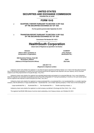 Thumbnail Encompass Health
 10-Q Quarterly Report FY2012 