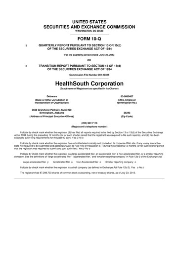 Thumbnail Encompass Health
 10-Q Quarterly Report FY2013 