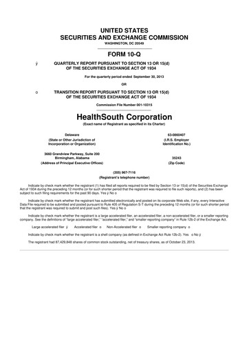 Thumbnail Encompass Health
 10-Q Quarterly Report FY2013 