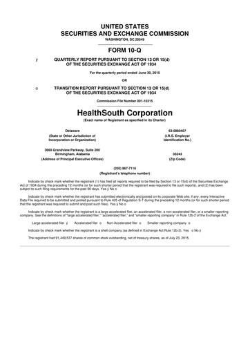 Thumbnail Encompass Health
 10-Q Quarterly Report FY2015 