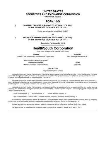 Thumbnail Encompass Health
 10-Q Quarterly Report FY2017 