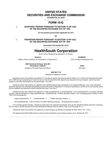 Thumbnail Encompass Health
 10-Q Quarterly Report FY2017 