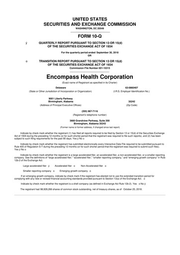 Thumbnail Encompass Health
 10-Q Quarterly Report FY2018 