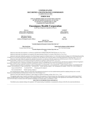 Thumbnail Encompass Health
 10-K Annual Report 2018