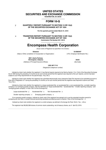 Thumbnail Encompass Health
 10-Q Quarterly Report FY2019 