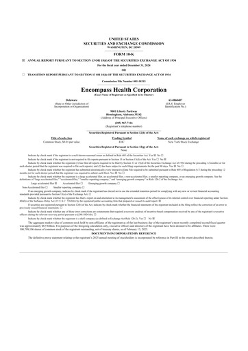 Thumbnail Encompass Health
 10-K Annual Report 2024