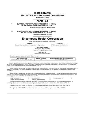 Thumbnail Encompass Health
 10-Q Quarterly Report FY 