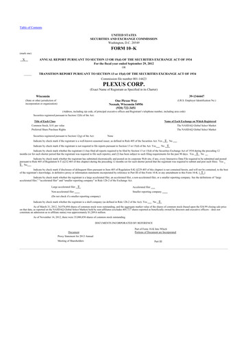 Thumbnail Plexus 10-K Annual Report 2012