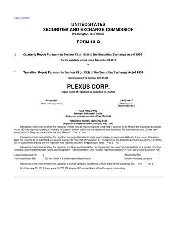 Thumbnail Plexus 10-Q Quarterly Report FY2013 