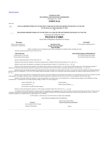 Thumbnail Plexus 10-K Annual Report 2014