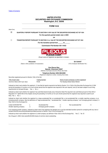 Thumbnail Plexus 10-Q Quarterly Report FY2020 