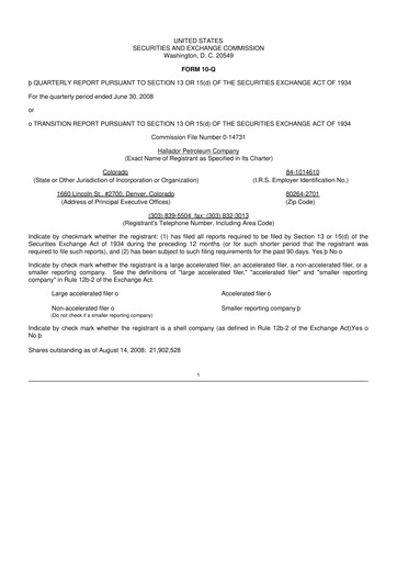 Thumbnail Hallador Energy Company
 10-Q Quarterly Report FY 