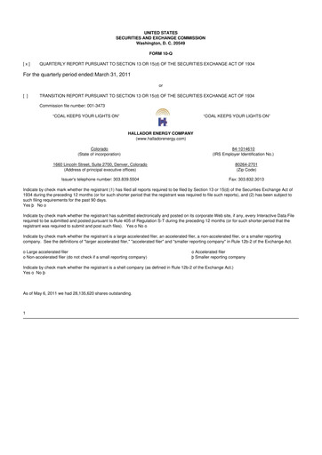 Thumbnail Hallador Energy Company
 10-Q Quarterly Report FY 