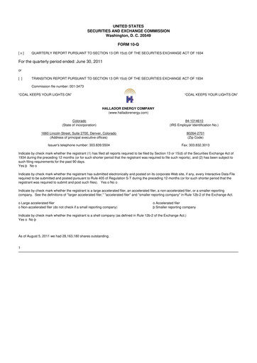 Thumbnail Hallador Energy Company
 10-Q Quarterly Report FY 