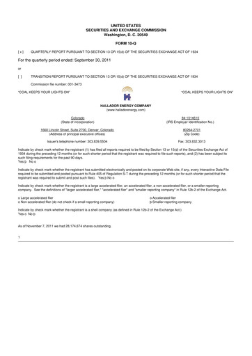 Thumbnail Hallador Energy Company
 10-Q Quarterly Report FY 