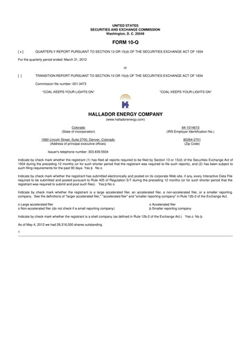 Thumbnail Hallador Energy Company
 10-Q Quarterly Report FY2012 