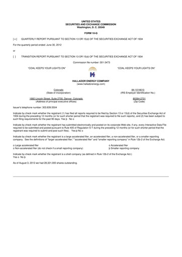 Thumbnail Hallador Energy Company
 10-Q Quarterly Report FY2012 