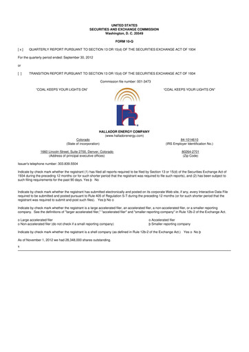 Thumbnail Hallador Energy Company
 10-Q Quarterly Report FY2012 