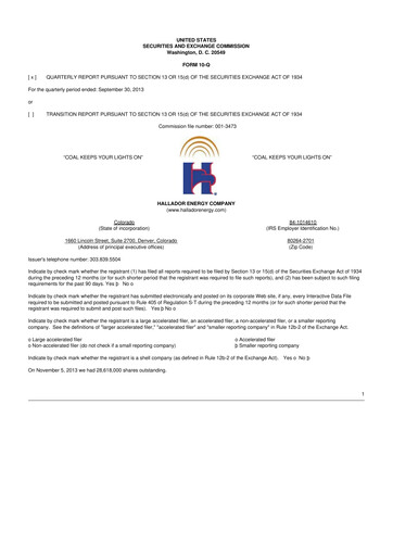 Thumbnail Hallador Energy Company
 10-Q Quarterly Report FY2013 