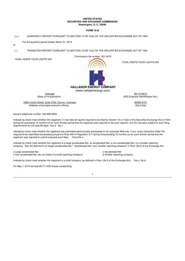Thumbnail Hallador Energy Company
 10-Q Quarterly Report FY2014 