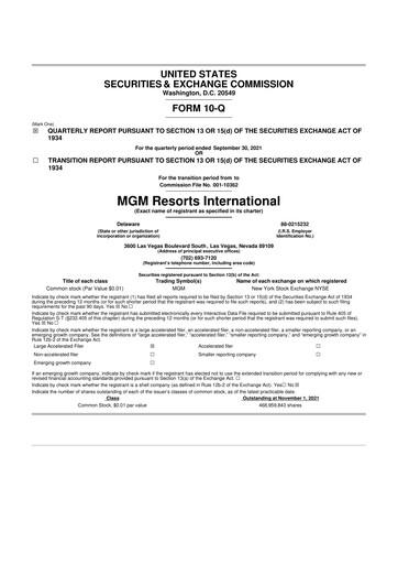 Thumbnail MGM Resorts

 10-Q Quarterly Report FY2021 